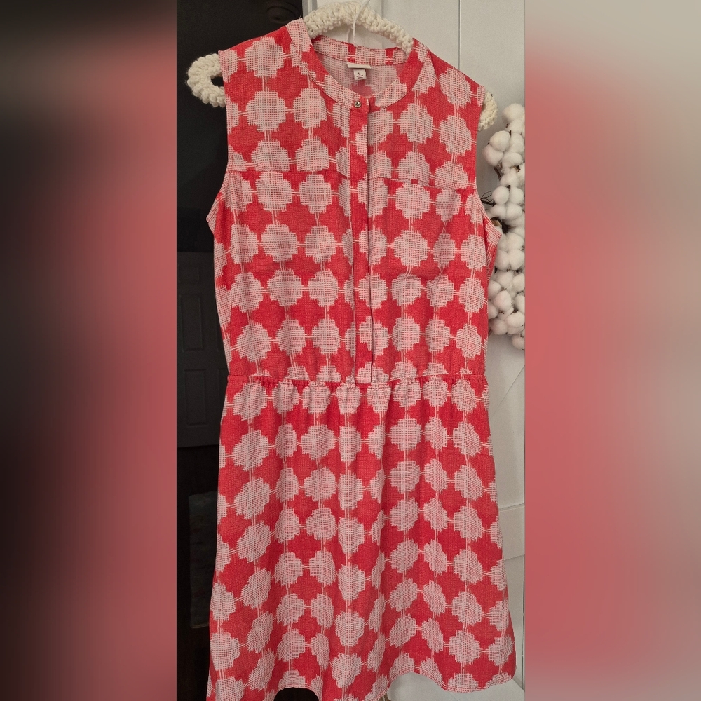 Bright Pink/White Midi Dress! Light Weight! Super Cute!